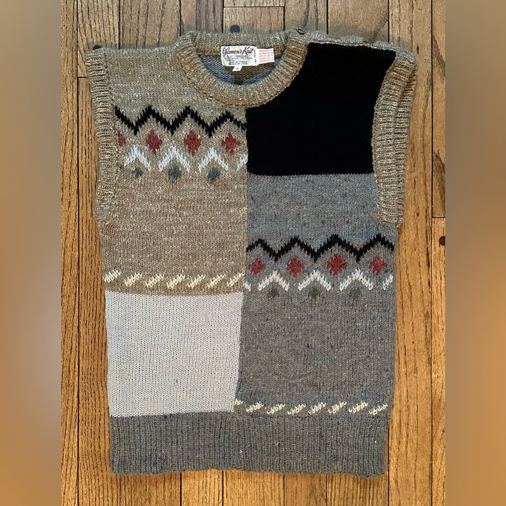 Glamour Knit Vintage Sweater Vest, Geometric Pattern, Women’s Size Small